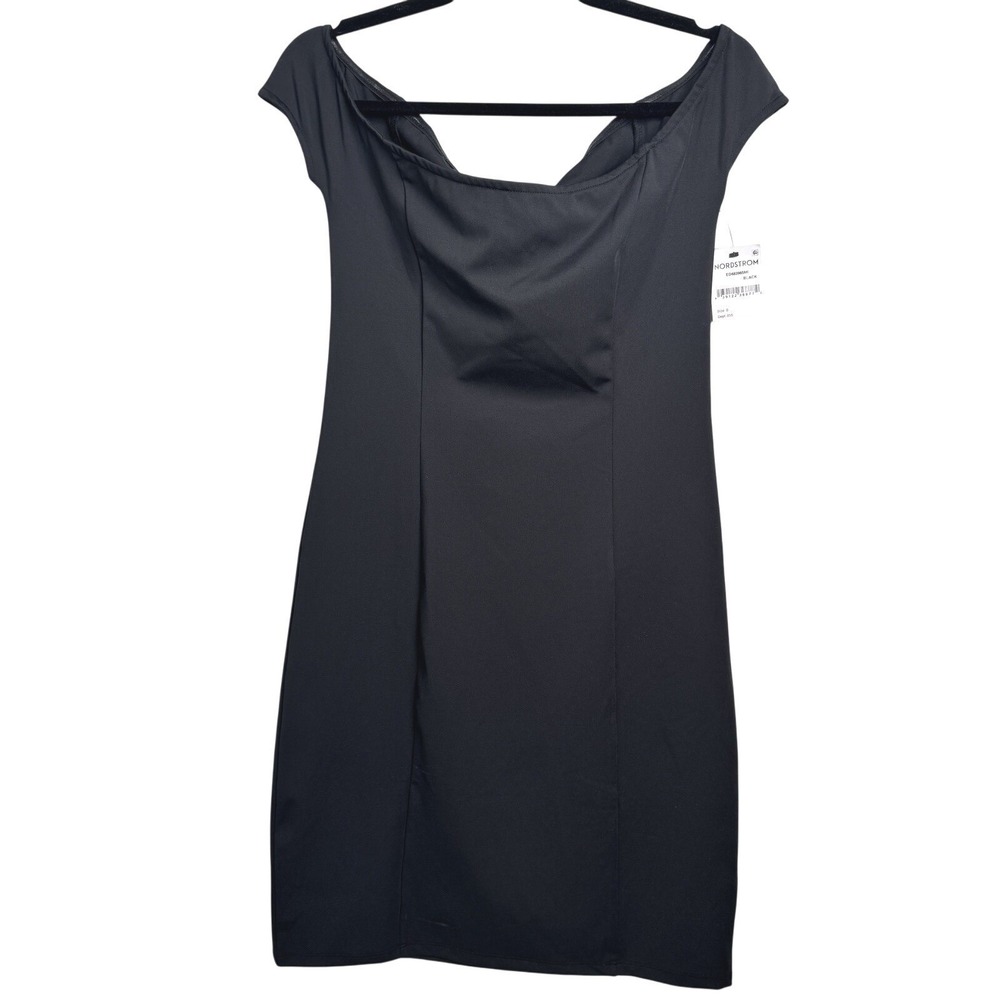 New Open Edit Off The Shoulder Short‎ Sleeve Sheath Dress Black Size Small
